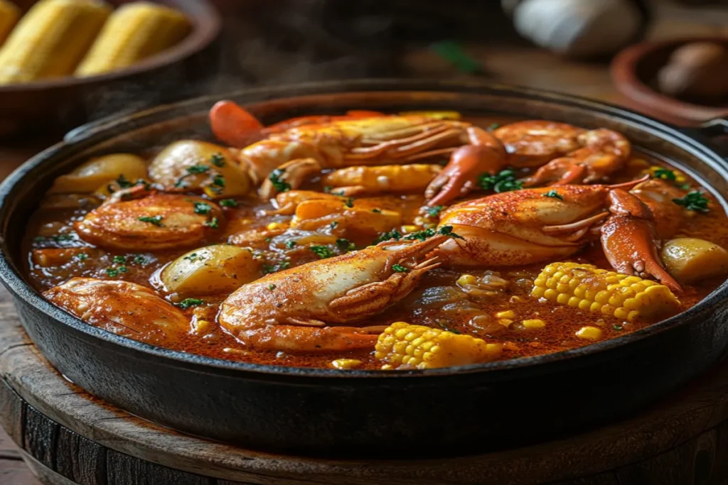 Thick and flavorful seafood boil sauce with shrimp and crab