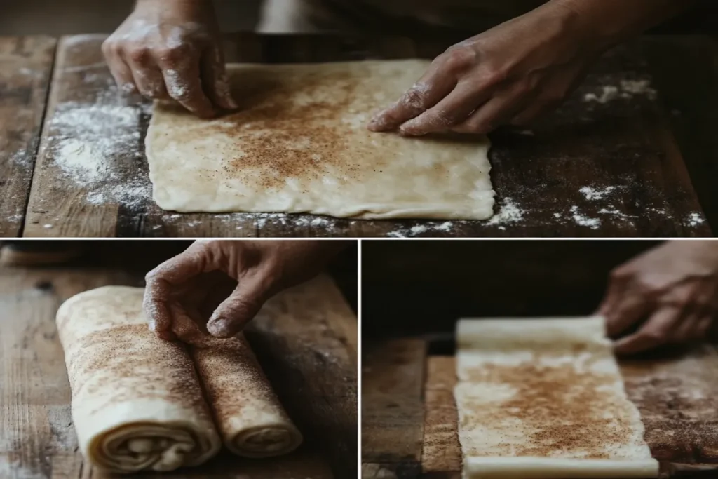 Rolling sourdough cinnamon rolls dough