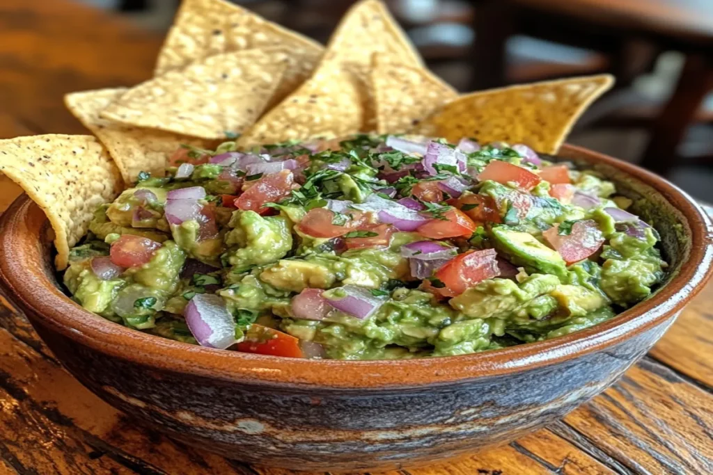 Fresh 4 ingredient guacamole with tortilla chips