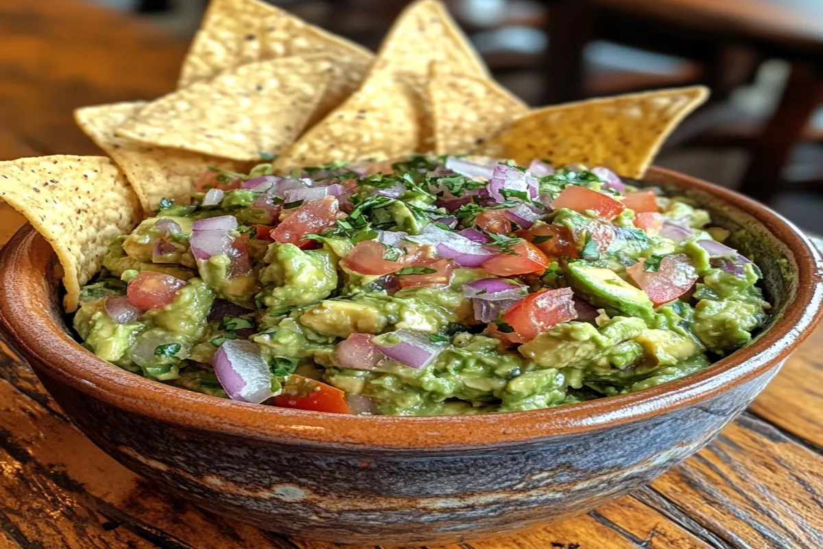 Fresh 4 ingredient guacamole with tortilla chips