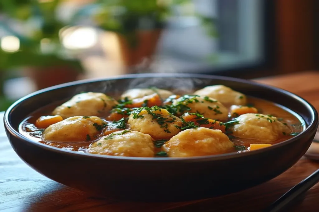 Fluffy Bisquick dumplings in a stew