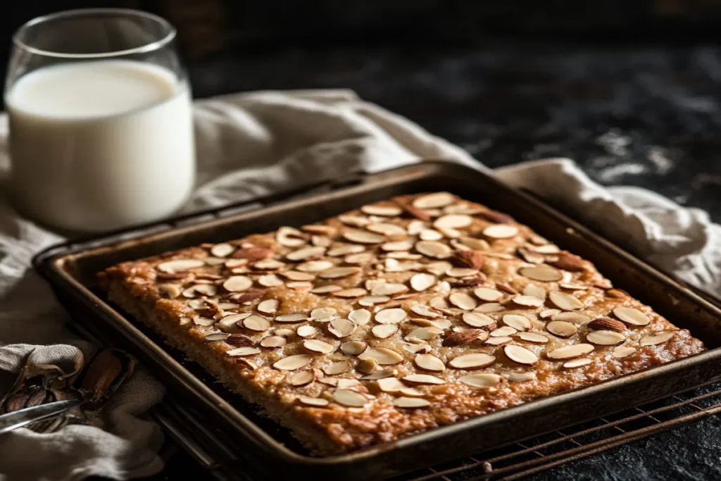 Mandelgipfel pastries topped with almonds on a cooling rack