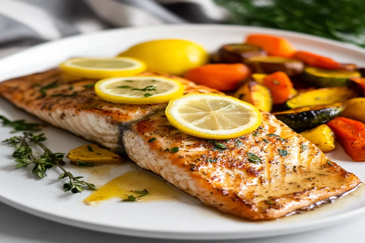 Steelhead trout recipe with lemon and vegetables