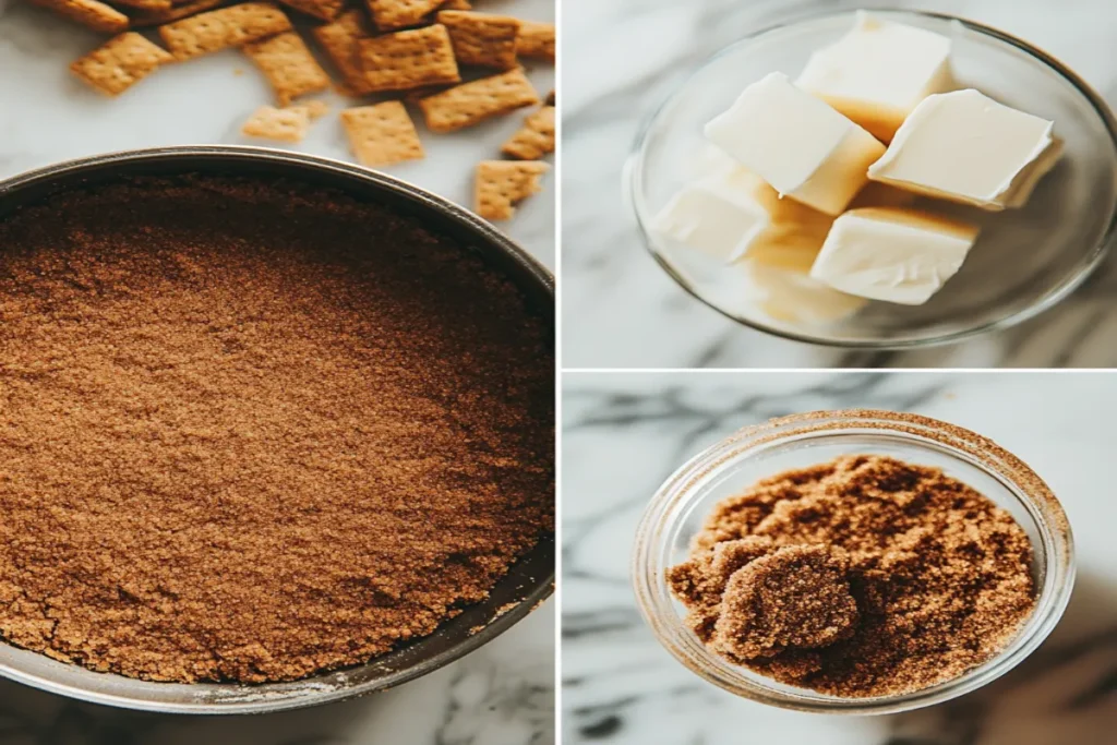 Making churro cheesecake crust with graham crackers and cinnamon sugar