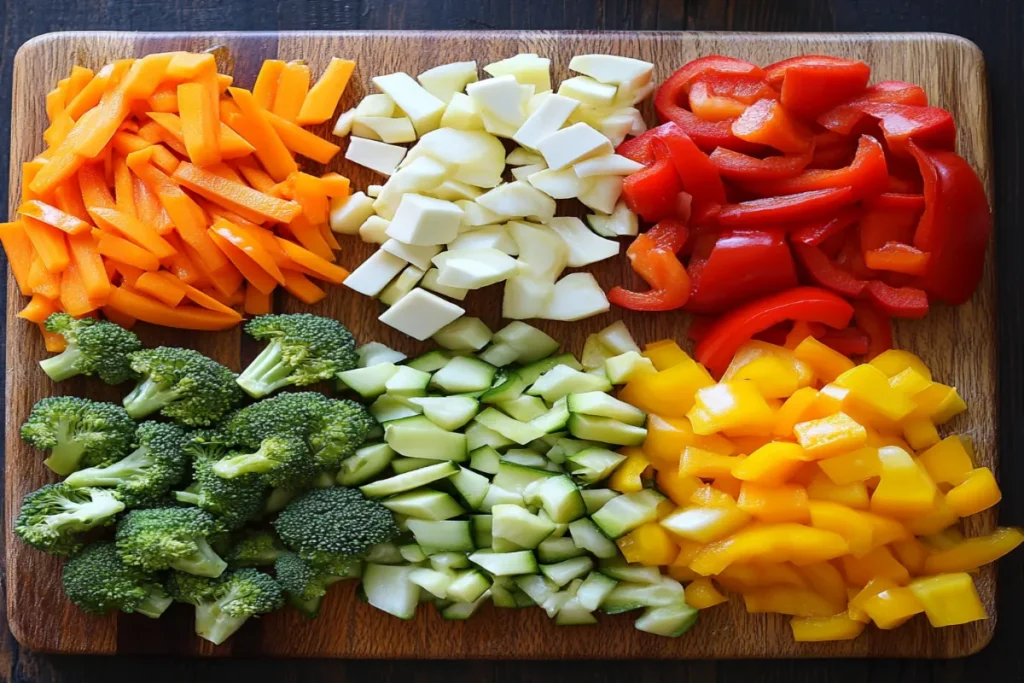 Colorful vegetables for shrimp stir fry