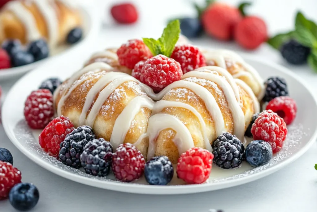 Bisquick cinnamon sugar dumplings served with fresh berries