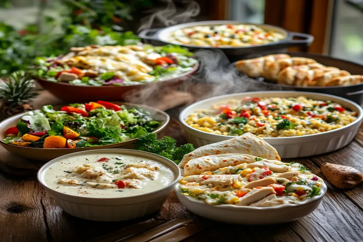 Delicious assortment of leftover rotisserie chicken recipes on a table