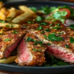 Crispy milanesa steak with fries and salad