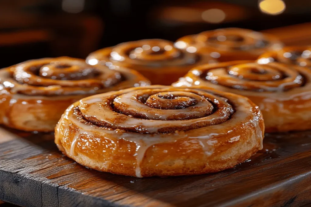 A close-up of sourdough and regular cinnamon rolls side by side.