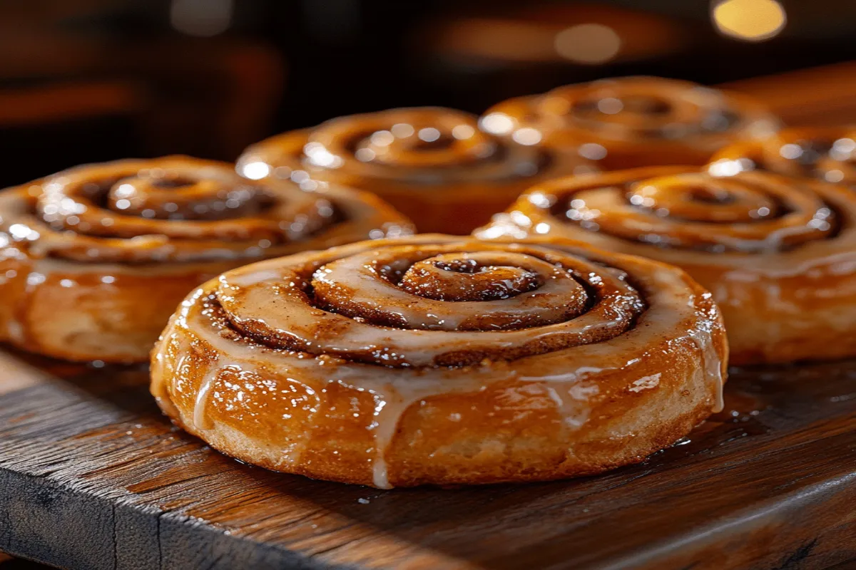 A close-up of sourdough and regular cinnamon rolls side by side.