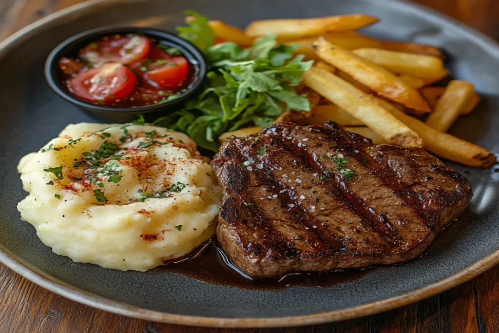 Milanesa steak served with classic side dishes