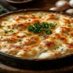 Delicious Million Dollar Chicken Casserole with a golden crust and creamy texture
