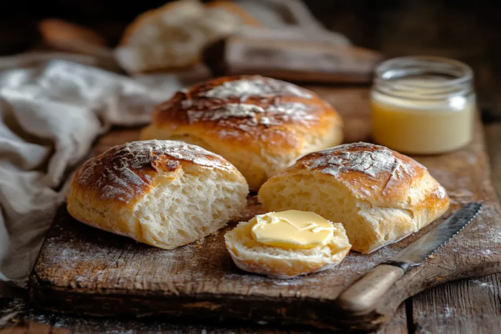 Hands shaping sourdough dough into rolls on a wooden surface