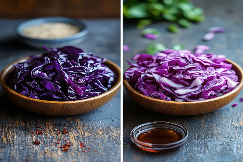 Comparison of cabbage boiled with and without vinegar.