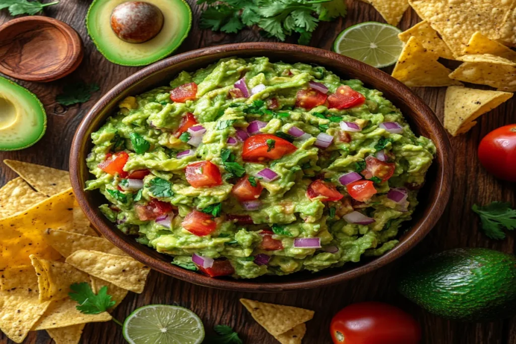 Fresh homemade guacamole without lime with alternative ingredients.